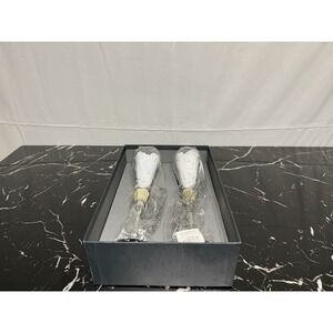 Waterford Lismore Crystal Diamond Silver Toasting Flutes Set of 2